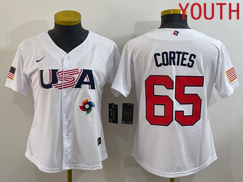 Youth 2023 World Cub USA #65 Cortes White MLB Jersey7